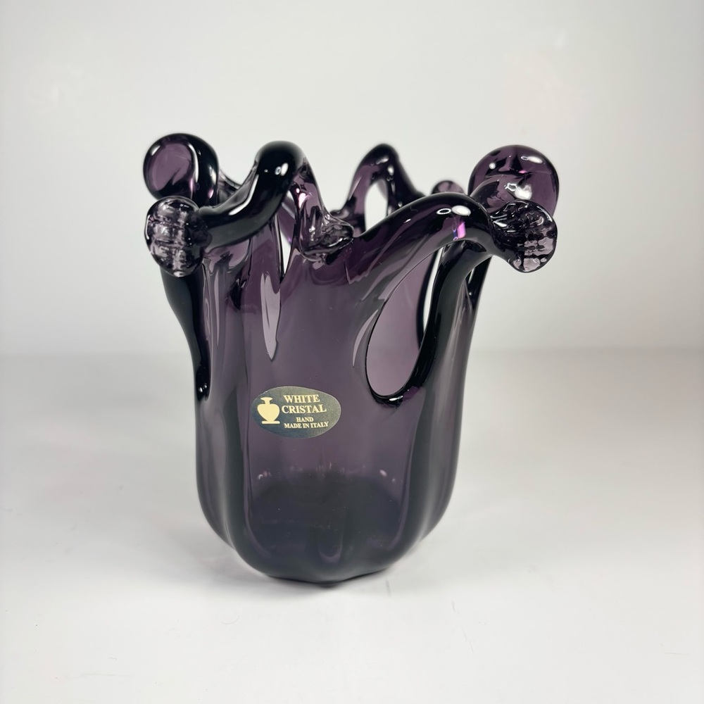 MURANO Amethyst White Crystal Candy Dish Small Vase‎ Hand Made Art Glass